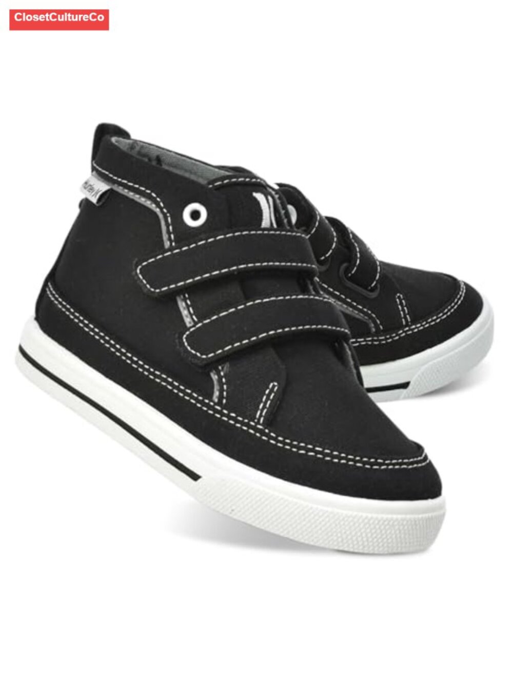 Kids High Cut Canvas Sneakers with Straps Durable School Shoes